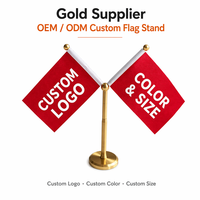Support de drapeau de bureau carré de luxe en laiton poli, design pliable portable, ensemble de drapeaux de pays imprimés en typographie, décoration pour bureau et maison