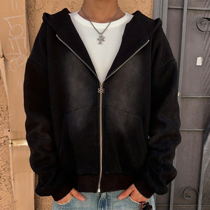 Thiết Kế Cổ Điển 100% Cotton 500 GSM Của Nam Giới Zip up Hoodie Tùy Chỉnh Axit Rửa Mặt Trời Faded Đau Phạt Nhiệt Waffle Hoodies - Product Image 1