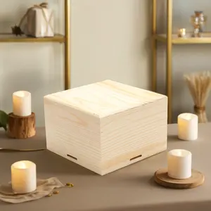 Caja de recuerdo de madera de pino maciza personalizada Caja de embalaje de madera hecha a mano sin terminar Caja de regalo de madera