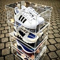 Boîtes à chaussures épaissies en plastique transparent empilables, présentoir robuste pour baskets avec couvercles, grand couvercle pliable