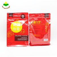 Sachet alimentaire personnalisé en aluminium rouge imprimé en héliogravure, à fond carré à huit côtés, étanche à l'humidité, avec fenêtre et fermeture éclair, pour pochette à fond plat