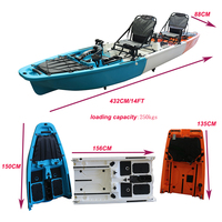 Kayak modulaire tandem 3 pièces Three Power 14FT, avec pédalier, pour la pêche, durable, léger, 2 places, en HDPE, avec support pour moteur de pêche.