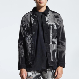 Giacca stampata a Laser taglie forti con stampe digitali alla moda giacca da uomo in cotone nero <span class=keywords><strong>Varsity</strong></span>/letterman in Denim - Product Image 2