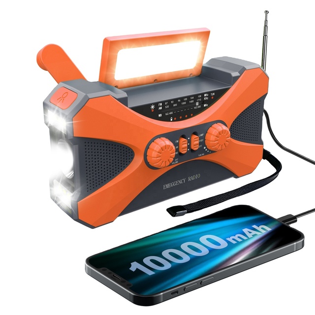 Newest 10000mAh Solar Hand Crank Emergency Radio with AM FM WB Flashlight and Mobile Phone Charger OEM Portable Design