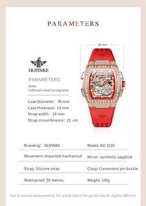 Montre automatique pour femme OUPINKE, squelette mécanique, bracelet rouge, mode, diamants, cristal, pour soirée et banquet - Product Image 4