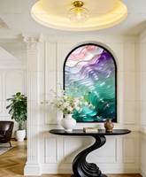 Porte de cour en acier inoxydable, bois et verre à motifs, design postmoderne, bien étanche