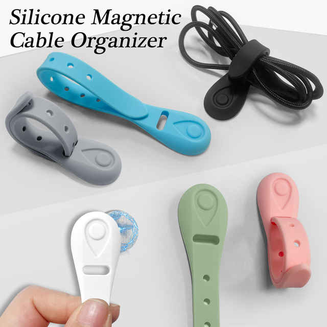 YDS Reusable Silicone Magnetic Cable Ties Clips Cord Organizer Management Adjustable Flexible Strong Magnet Cable Organizer