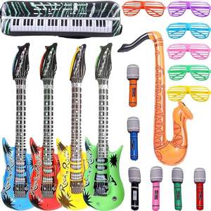 Set de Juguetes Inflables de Estrellas del Rock para Fiestas - Guitarra Inflable, Micrófono, Gafas de Sol, Saxofón y Teclado de Piano, Globos de <span class=keywords><strong>los</strong></span> <span class=keywords><strong>90</strong></span> - Product Image 1