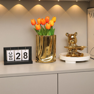 Modern Home Decor Electroplated Golden <b>Vase</b>, Elegant Ceramic <b>Small</b> Gold <b>Vases</b>, Luxury Flower <b>Vases</b> for Decorative - Product Image 2