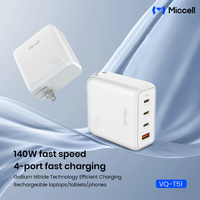 Chargeur rapide GaN Miccell 140W 3C1A avec protocoles PD et QC, certifié UL, prise US pour smartphones et ordinateurs portables