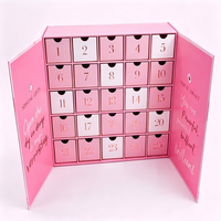 Boîte de calendrier de l'avent de Noël personnalisée avec 25 mini-tiroirs roses, calendrier de compte à rebours de 25 jours, boîte cadeau rigide pour cadeaux de beauté