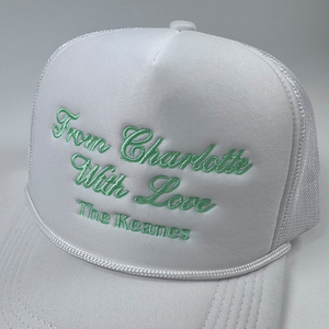 Casquette de camionneur personnalisée faveurs de mariage pour adultes de <span class=keywords><strong>CHARLOTTE</strong></span> avec amour nom brodé blanc vert corde casquettes de baseball avec filet - Product Image 3
