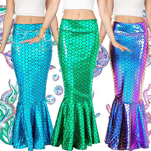 Mermaid Fishtail Skirt High <b>Waist</b> Sequined Shiny Women's Cosplay Dress Long Skirt - Product Image 1