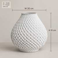 Vase à fleurs en céramique unique Jossin avec texture tissée 3D, finition blanche, vase décoratif moderne pour événements, bureau, salon, table