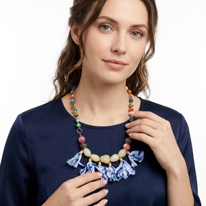 Collar de Perlas de Imitación Hechas a Mano, Estilo Bohemio, Ecológicas, Chapadas en Oro, con Cuentas Geométricas Rojas y Moradas, Diseño Único - Product Image 2