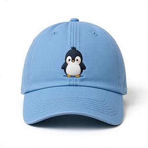 Gorra de béisbol al por mayor de 6 paneles de algodón lavado, estilo Dad Hat, sin estructura, con visera curva y bordado de animales lindos - Product Image 1