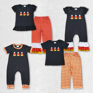 Conjunto de Ropa de Otoño para Bebés y Niños Pequeños, con Bordado de Maíz Dulce de Halloween, Manga Corta, Trajes Combinados para Hermanos - Product Image 1