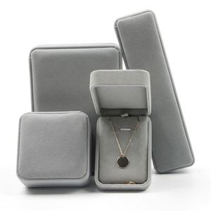 Boîtes de présentation rigides en velours gris de luxe pour bagues, organisateur rectangulaire, emballage de marque privée, boîte à bijoux - Product Image 4