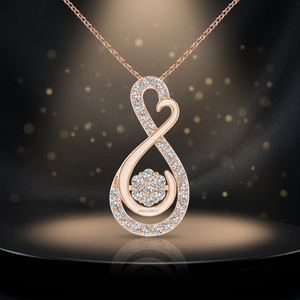 Elegante Colgante de Diamante Cultivado en Laboratorio con Corte Redondo en Forma de Corazón Infinito, Diseño Floral en Racimo, Oro de 10K, 14K, 18K, Plata 925, 935, Regalo - Product Image 1