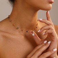 Collier pendentif Dreamshow en pierres colorées avec zircon en forme de poire, en acier inoxydable 316L plaqué or 18 carats, chaîne ras du cou vintage