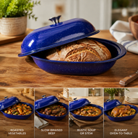 Plat à rôtir ovale en émail bleu de 14,6 pouces avec couvercle pour pain, dinde, poulet, poisson – Préparation de desserts – Vente directe usine