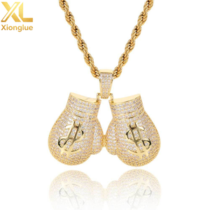 Hip-hop Hollowed-out US Dollar Symbol Brass Boxing Gloves Pendant <b>Copper</b> Inlaid Zircon Stones Trendy Party Necklace Accessory - Product Image 1