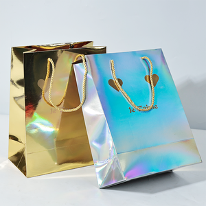 Vendita all'ingrosso Eco Friendly riciclare porta via Shopping grande borsa di carta in cartone oro olografico con manici - Product Image 3