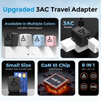 Adaptateur de voyage universel Worldplug 8 en 1, prise de voyage internationale tout-en-un avec 3 prises AC, 3 ports Type C, 2 ports USB, compatible avec le monde entier