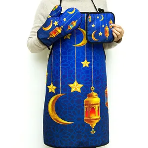 Müslüman Eid Mubarak ramazan Polyester önlük ay desen önlükleri pişirme kadın erkek ev pişirme aksesuarları ısı yalıtım elbisesi