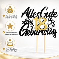 Deutscher Schwarz-Gold Glitzer 'Alles Gute Zum 18. Geburtstag' Geburtstagstorten-Topper 16x20cm Karton 18. Party-Zubehör