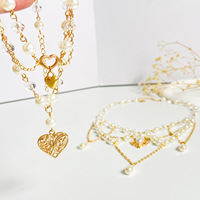 Collier ras du cou vintage superposé avec perles, pendentif croix, cœur et papillon, bijoux pour femme, idéal pour fêtes et mariages, vente en gros