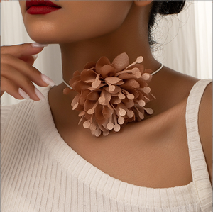 Collier ras de cou en tissu fleuri <span class=keywords><strong>sur</strong></span> mesure pour femmes, long collier à chaîne en corde, accessoires de cou, bijoux - Product Image 1