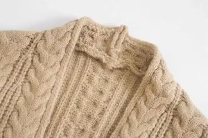 3 Colorway Open Stitch Long Sleeve Solid Color Knitted 100% Polyester V-neck Warm Autumn Casual Women's <b>Cardigan</b> Sweater - Product Image 3