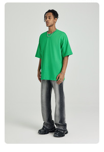Nouvelle Arrivée 2026 T-shirt Homme Col Rond en Pur Coton Coupe Ample Couleur Unie Anti-boulochage Style Vintage Américain Décontracté - Product Image 5
