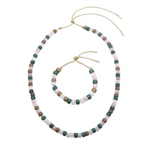 Bunte Einstellbare Naturstein Perlen Armband Schmuck Halsketten und Armband-Sets Schmuck