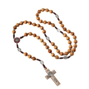 Chapelet en bois d'olivier, collier catholique avec eau bénite de la rivière de Jordanie, métal - Product Image 5