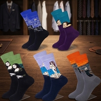 Chaussettes fantaisie Justay imprimées en tricot ODM, 5 paires, pour hommes, thème Noël, cadeau amusant, taille unique, mélange de coton bleu