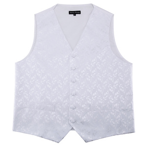 Costume blanc solide gilet gilet en soie cravate Paisley boutons de manchette poche carré ensemble pour smoking homme cadeau MJ-2002 - Product Image 5