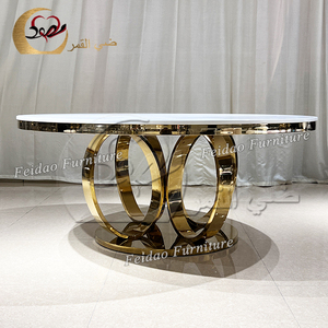 Mesa de comedor moderna redonda con tablero de MDF y patas de metal dorado para el comedor del hogar. - Product Image 5