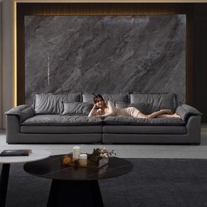 Italian Style Fabric <b>Sofa</b> Straight Line Three Seater Modern Minimalist Upholstered Foam Filling Living Room Furniture - Product Image 1