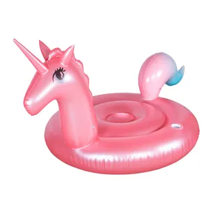 Jumbo aufblasbare Einhorn Pool Aufsitz schwimmer eingebaute Getränke halter Kunststoff Wildtier geformt Strand Schwimm reiter Spielzeug für Erwachsene