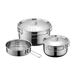 JOYOUS <span class=keywords><strong>Set</strong></span> di Pentole da Campeggio Portatile e Leggero in 5 Pezzi, Acciaio Inox 304, Manico Pieghevole, 2.0-3.0L - Product Image 3
