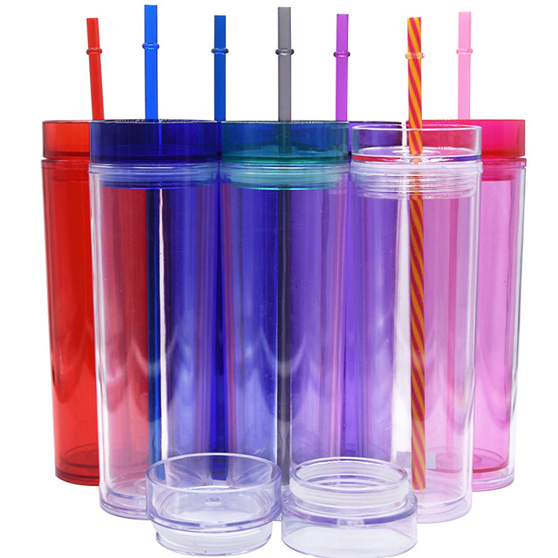 Seaygift настраиваемая оптовая продажа креативная прозрачная соломенная кружка 16 унций пластиковые прямые тонкие стаканы с двойными стенками чашки