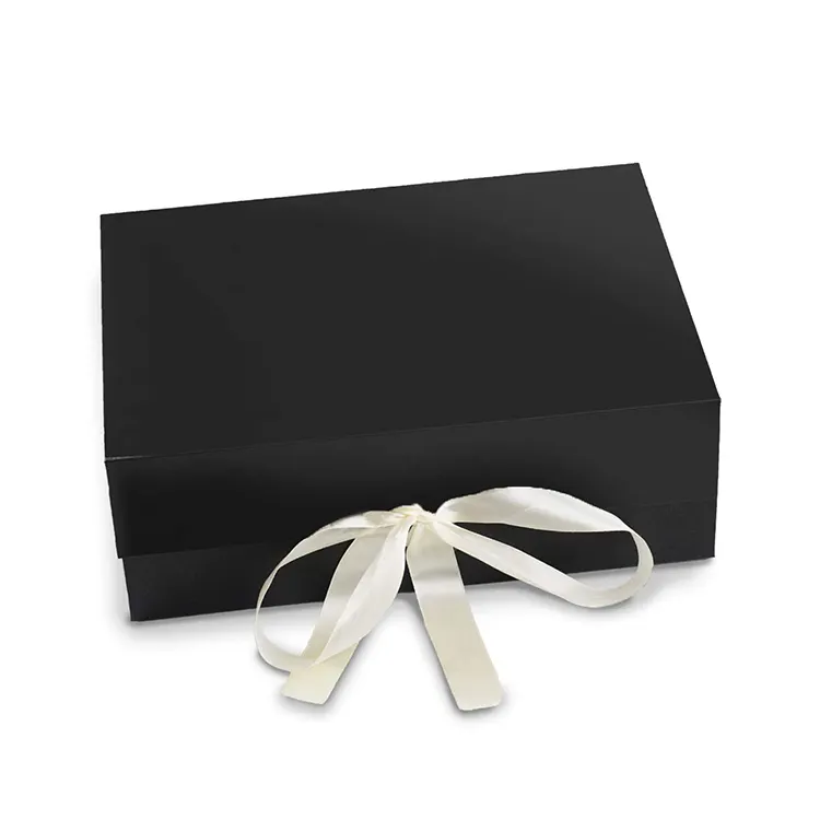 Paper Box Packaging Foldable High End Customized Large Black Jewelry Gift Packaging Paper Box Ribbon