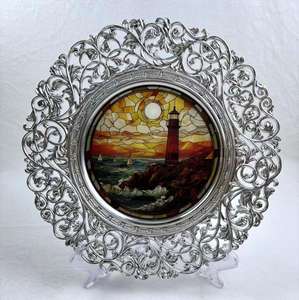 Assiettes rondes dorées écologiques en PP de 13 pouces <span class=keywords><strong>avec</strong></span> bord creux, motif floral, décoration de fête de mariage - Product Image 4