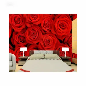 Özel 3D romantik zarif doğal kırmızı gül şakayık çiçek duvar kağıdı