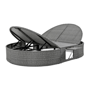 Modern Outdoor Sun <b>Bed</b> Patio 2-Person Daybed Cushions Pillows <b>Rattan</b> Iron <b>Frame</b> Garden Reclining Chaise Lounge Adjustable - Product Image 5