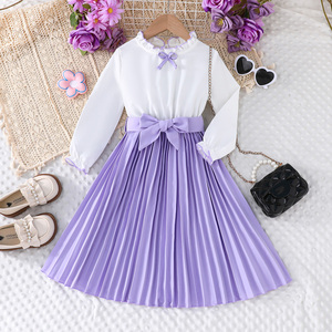 Factory Wholesale Children's Elegant Party Dress Fashion <b>Patchwork</b> Pleated <b>Skirt</b> Shirt for Girls 3-8 Years Old for Autumn - Product Image 3