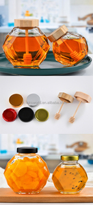 Pot de miel hexagonal 3oz 6oz 8oz 12oz Pot de miel en verre vide et transparent avec louche en bois - Product Image 5