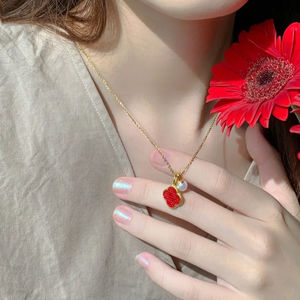 Begonia Flower Necklace Imitation 999 Gold Plated Brass With Pearl Clavicle Chain For Women Fashion Pendant Jewelry - Product Image 4